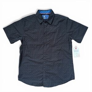 Rugby University Navy Blue Micro Print Short Sleeve Button Down Shirt XL NWT